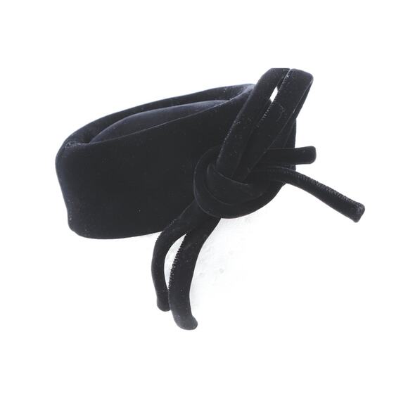 Vintage Black Velvet Hat Pillbox Fascinator Bow Retro Mid Century Cocktail main image 13